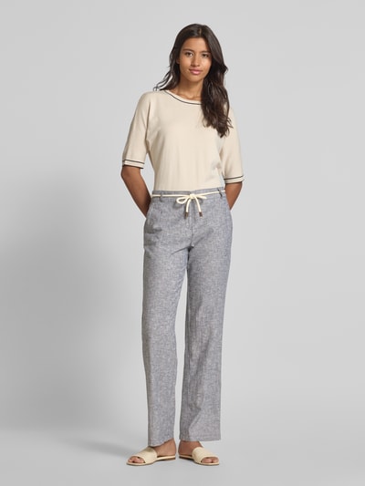 Christian Berg Woman Stoffen broek van linnenmix met strikceintuur Donkerblauw gemêleerd - 1