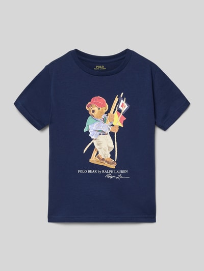 Produktfoto, Regular Fit T-Shirt aus reiner Baumwolle von Polo Ralph Lauren Kids, dunkelblau, unifarben, Motiv-Print, Rundhals, Feinripp, kurzarm.