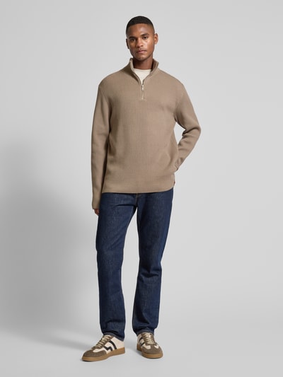 Lindbergh Relaxed Fit Strickpullover in Ripp-Optik Camel 1