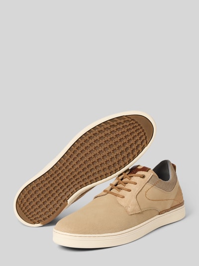 Produktfoto, beige Schnürschuhe aus Leder-Mix mit Logo-Prägung, profilierte Sohle, abgerundete Passform, BULLBOXER, 4 cm Absatz, 9 cm Schafthöhe, 7 cm Schaftweite