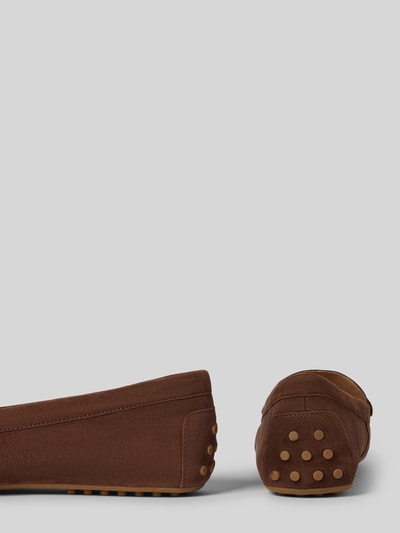 Lauren Ralph Lauren Klapki skórzane z aplikacją z logo model ‘BARNSBURY’ Średniobrązowy 2