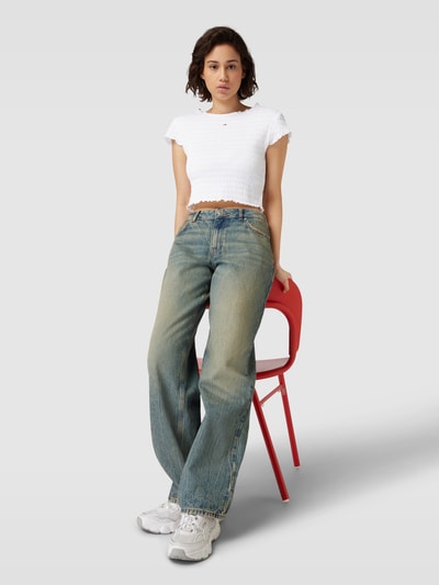 Tommy Jeans Cropped T-Shirt mit Muschelsaum Weiss 1