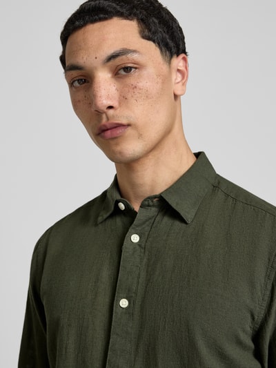 ONLY & SONS Slim Fit Freizeithemd aus Baumwoll-Leinen-Mix Modell 'CAIDENLS SOLID' Oliv 3
