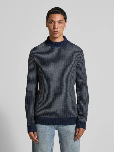 Blend Gebreide pullover met ribboorden Donkerblauw - 4