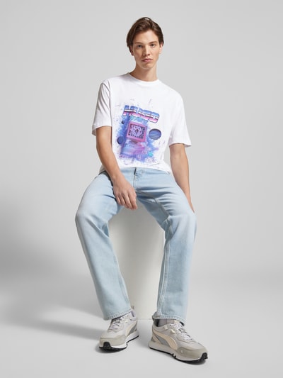 Hugo Blue T-Shirt mit Label-Print Modell 'Naradie' Weiss 1