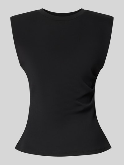 Produktfoto, Bluse mit gelegten Falten Modell 'Pina' von YAS, schwarzer Baumwoll-Mix, getailleerd, mouwloos design, ronde hals