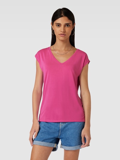 Pieces T-Shirt mit V-Ausschnitt Modell 'KAMALA' Pink 4