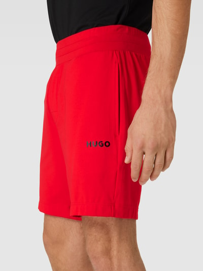 HUGO Regular fit sweatshorts met labelprint Rood - 3