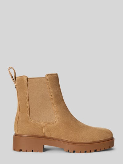 Productfoto, Stiefeletten aus echt leer met logodetail van Lauren Ralph Lauren, lichtbruin, grove zool, Dames Stiefeletten