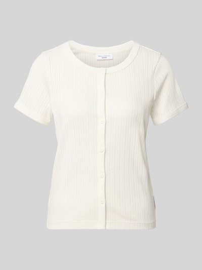 Produktfoto, Regular Fit T-Shirt aus reiner Baumwolle von Marc O'Polo Denim, Damen T-Shirt in Creme mit feiner Rippenstruktur, kurze Ärmel