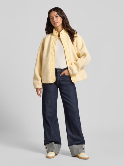 Jake*s Casual Fleecejacke mit Stehkragen und Eingrifftaschen Hellgelb 1