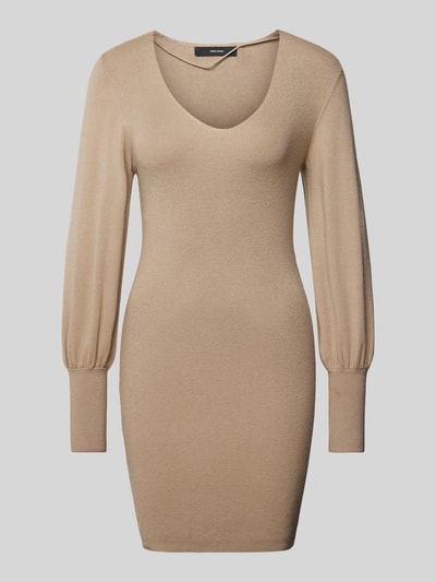 Vero Moda Slim Fit Strickkleid mit Ballonärmel Modell 'HOLLYKARISPUFF' Taupe 2