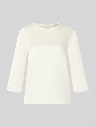 Productfoto, Bluse uit satijn van Rinascimento, dames blouse in materiaalmix met stretch, getailleerde pasvorm, ronde hals, langärmelig, ruglengte maat S 59 cm, mouwlengte maat S 48 cm, effen wit met gladde textuur