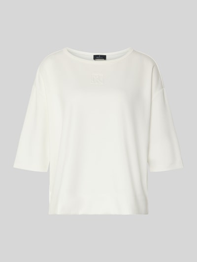 Produktfoto, T-Shirt mit Rundhalsausschnitt und Logo von monari aus Material-Mix mit Viskose-Anteil in Weiß, Relaxed Fit, schlichte Textur