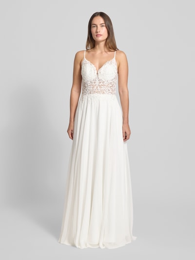 LUXUAR FASHION Bruidsjurk met bloemenmotief met kant Offwhite - 4
