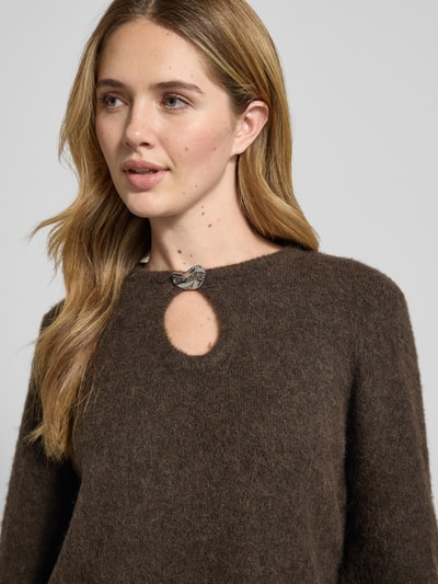 Selected Femme Relaxed fit pullover van wolmix met alpaca, model 'LULU' Donkerbruin - 3