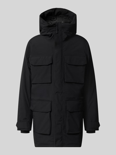 Produktfoto, Parka mit Kapuze und Pattentaschen Modell 'AIDEN' von Didriksons in Schwarz, Regular Fit, glatte Struktur, verdeckter Reißverschluss