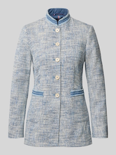 Produktfoto, Blazer met opstaande kraag en opgestikte steekzakken van WHITE LABEL, katoenmix, getailleerde fit, blauwe en witte structuur