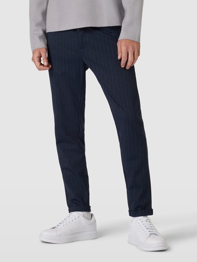 Lindbergh Pantalon met streepmotief, model 'Superflex' Marineblauw - 4