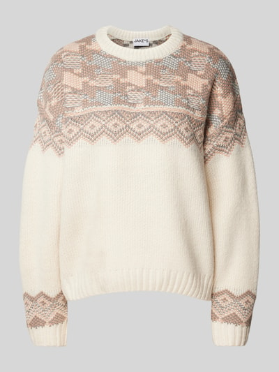 Jake*s Casual Gebreide pullover met etnisch design Middengrijs - 1