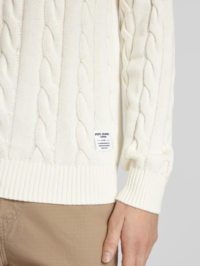 Pepe Jeans Gebreide pullover met kabelpatroon, model 'Camdem' Offwhite - 3