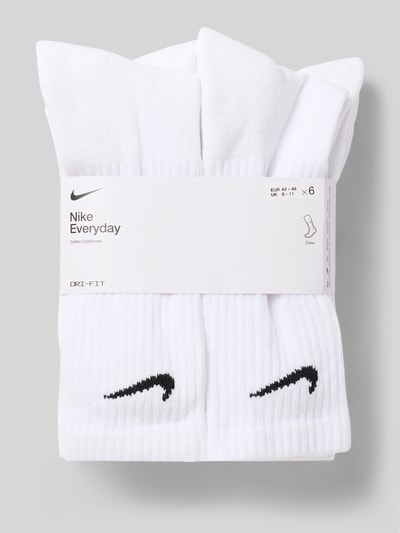 Produktfoto, Socken aus Baumwoll-Mix im 6er-Pack von Nike für Herren, weiß mit schwarzem Logo, glatte Struktur, dezente Rippenoptik.