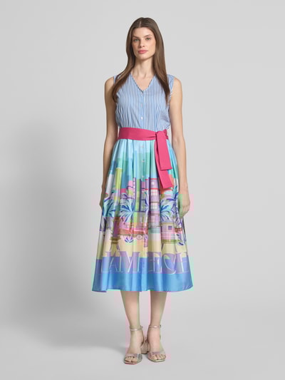 Milano Italy Midikleid mit V-Ausschnitt und Bindegürtel Bleu 4