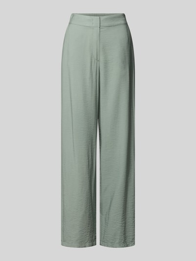 Produktfoto, Wide Fit Chino aus Viskose-Mix mit Gesäßtaschen von Betty Barclay in sanftem Grün mit feiner Struktur, Haken- und Reißverschluss, Bundweite bei Größe 36: 36 cm, Innenbeinlänge bei Größe 36: 80 cm