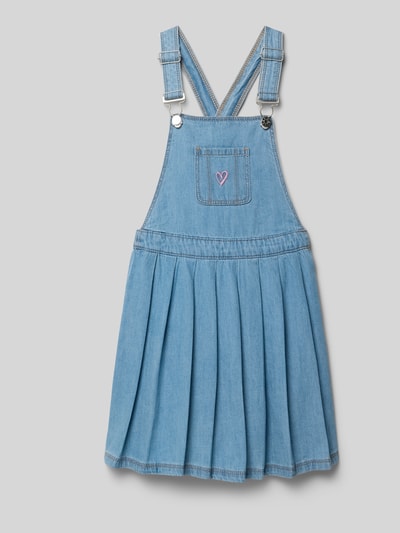 Produktfoto, Ausgestelltes Jeanskleid aus reiner Baumwolle von s.Oliver RED LABEL in Hellblau mit Stickerei, Brusttasche und schmalen Trägern, knielang, Denim-Textur