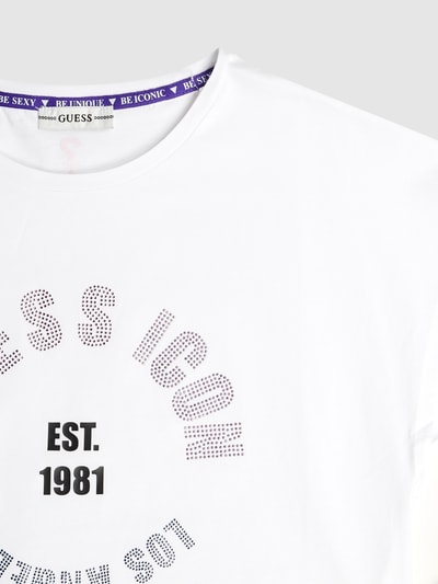 Guess T-Shirt mit Logo aus Strasssteinen Modell 'Tonya'  Weiss 2