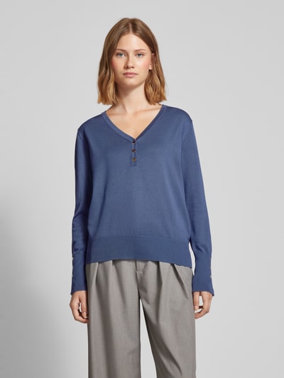 FREE/QUENT Gebreide pullover met V-hals, model 'Katie' Blauw - 4