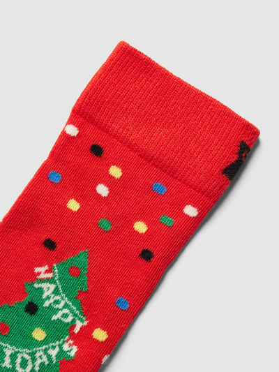 Happy Socks Sokken met all-over motief, model 'Happy Holidays' Lichtrood - 2