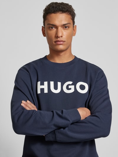 HUGO Sweatshirt met labeldetail, model 'Dem' Marineblauw - 3