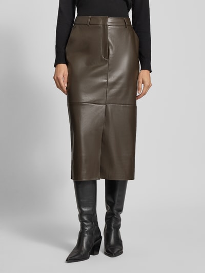 comma Spódnica midi z imitacji skóry Ciemnobrązowy 4