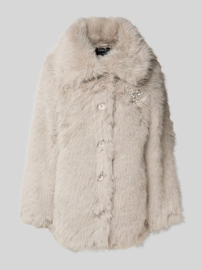 ONLY Regular Fit mantel van imitatiebont met broche model 'ASHIA' Lichtgrijs - 2
