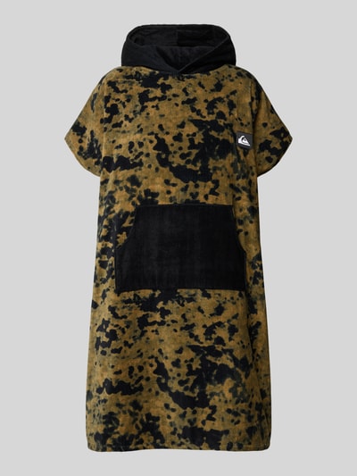 Produktfoto, Regular Fit Hoody Towel mit Logo-Patch von Quiksilver für Herren aus Reine Baumwolle, Kapuze, kurzärmelig, Känguru-Tasche, Camouflage-Textur in Olivgrün und Schwarz