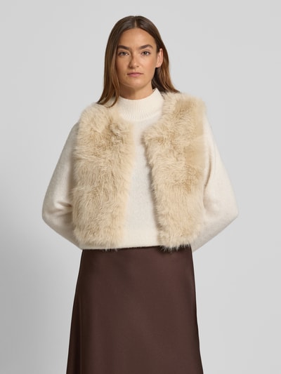 Apricot Kamizelka krótka ze sztucznego futra z okrągłym dekoltem Piaskowy 4