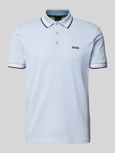 BOSS Green Regular fit poloshirt met labelstitching, model 'PADDY' Rookblauw - 2