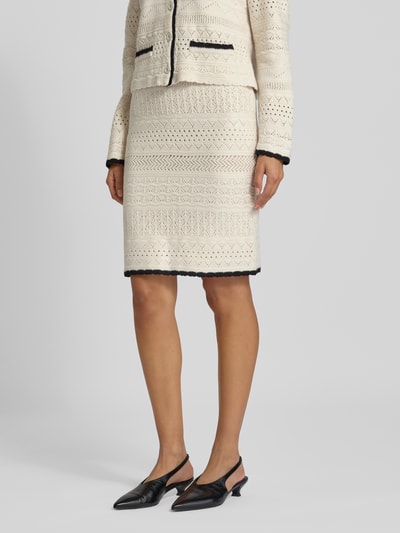 Marc Cain Spódnica wełniana o długości do kolan z ażurowym wzorem Jasnoszary 4