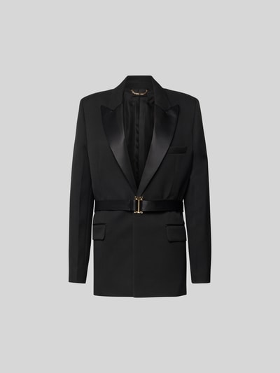 Produktfoto, Blazer mit Schurwoll-Anteil von Victoria Beckham in Schwarz, taillierte Passform, Reverskragen, Taillenband, glatte Textur