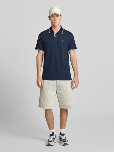 Champion slim fit poloshirt met labelstitching Marineblauw - 1