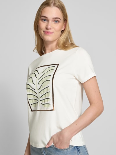 COMMA T-shirt z cekinami i okrągłym dekoltem Złamany biały 3