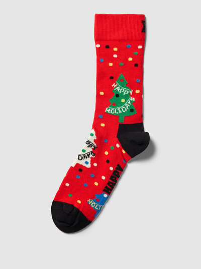 Happy Socks Sokken met all-over motief, model 'Happy Holidays' Lichtrood - 1