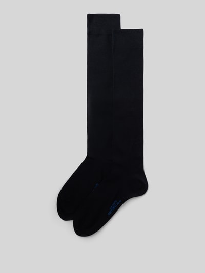 Produktfoto, czarne podkolanówki z mieszanki bawełny z dodatkiem streczu, elastyczny pas, Zestaw 2 szt., Kniestrümpfe mit elastischem Bund im 2er-Pack von camano, Dopasowany krój, Model 'KNEE-HIGHS COTTON SOFT'