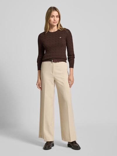 Gant Strickpullover mit Zopfmuster Mittelbraun 1