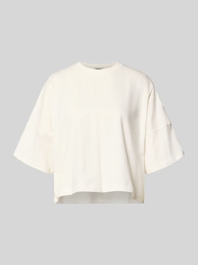 Produktfoto, Boxy Fit T-Shirt mit überschnittenen Schultern Modell 'KUSIA' von Drykorn in Creme, Reine Baumwolle, Damen T-Shirt, Rundhalsausschnitt, Rückenlänge 50 cm bei Größe S