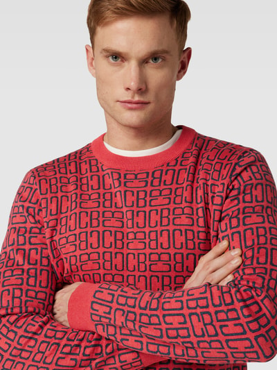 Christian Berg Men Strickpullover mit Rundhalsausschnitt Koralle Melange 3