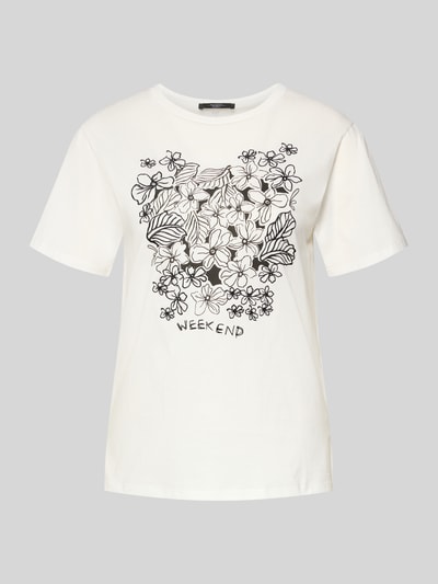 Produktfoto, Relaxed Fit T-Shirt aus reiner Baumwolle Modell 'BORA' von Weekend Max Mara, weiß, florale Motivstickerei, Jerseystruktur, Kurzarm, unifarben.