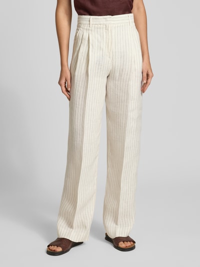 Kobiece model prezentuje Wide Leg Leinenhose mit Tunnelzug Modell 'PELOTA' von Max Mara, efekt: jednolity kolor, spodnie z szerokimi nogawkami, krój wide leg, zapięcie: tunel, ściągacz: elastyczny, wpuszczane kieszenie boczne, materiał: len, Ganzkörperansicht von vorne.