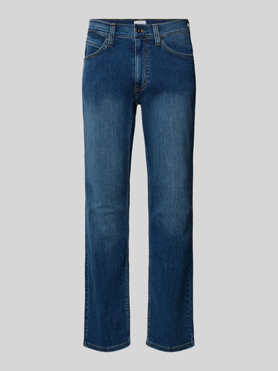 Produktfoto, Straight Fit Jeans aus reiner Baumwolle Modell 'Tramper' von Mustang in Blau, 5-Pocket-Design, glatte Struktur, Herren Jeans